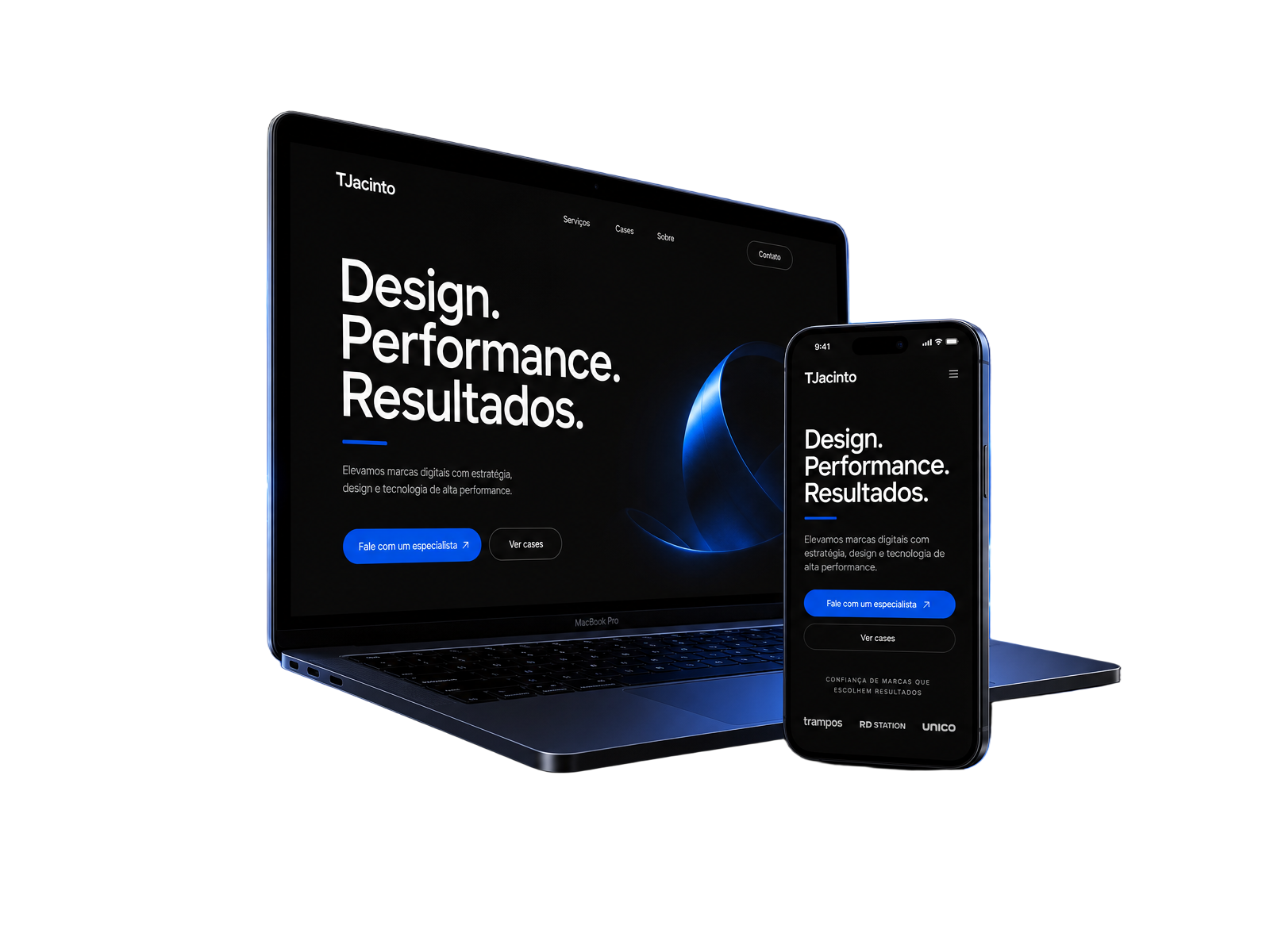 TJacinto — website preview on MacBook and iPhone